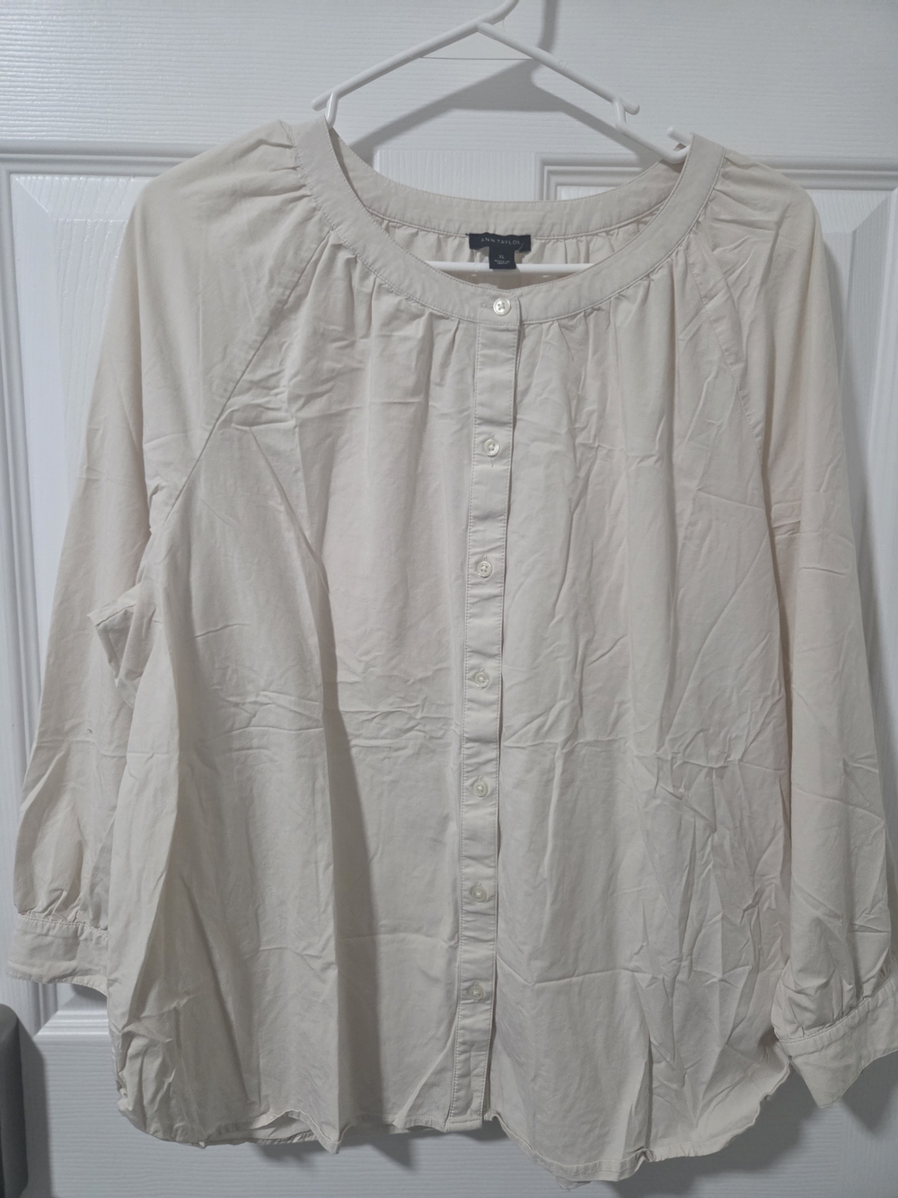 Ann Taylor Cream Button-Front Peasant Blouse